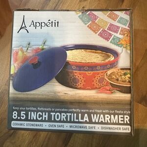 Ceramic Tortilla Warmer - Blue and Orange